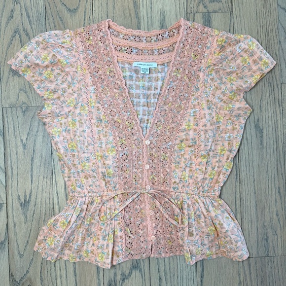 American Eagle Women’s Peplum Floral Top Size X-Small - Picture 1 of 13